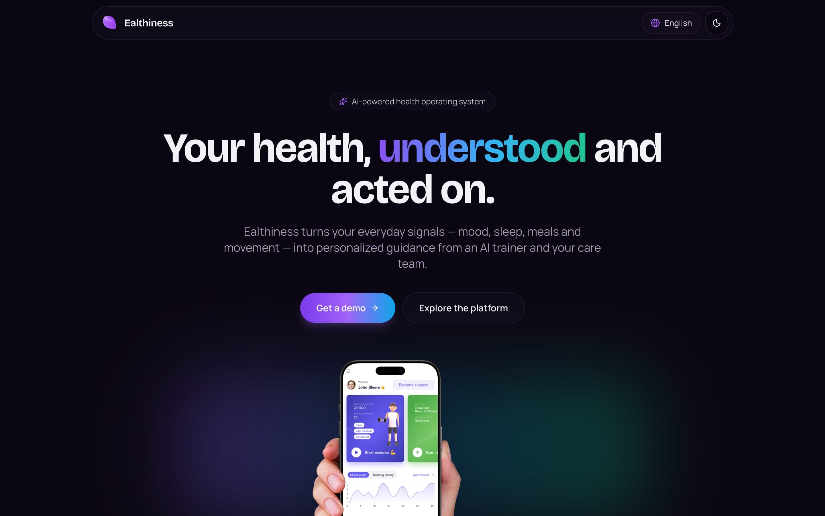 Ealthiness website — AI-powered health operating system