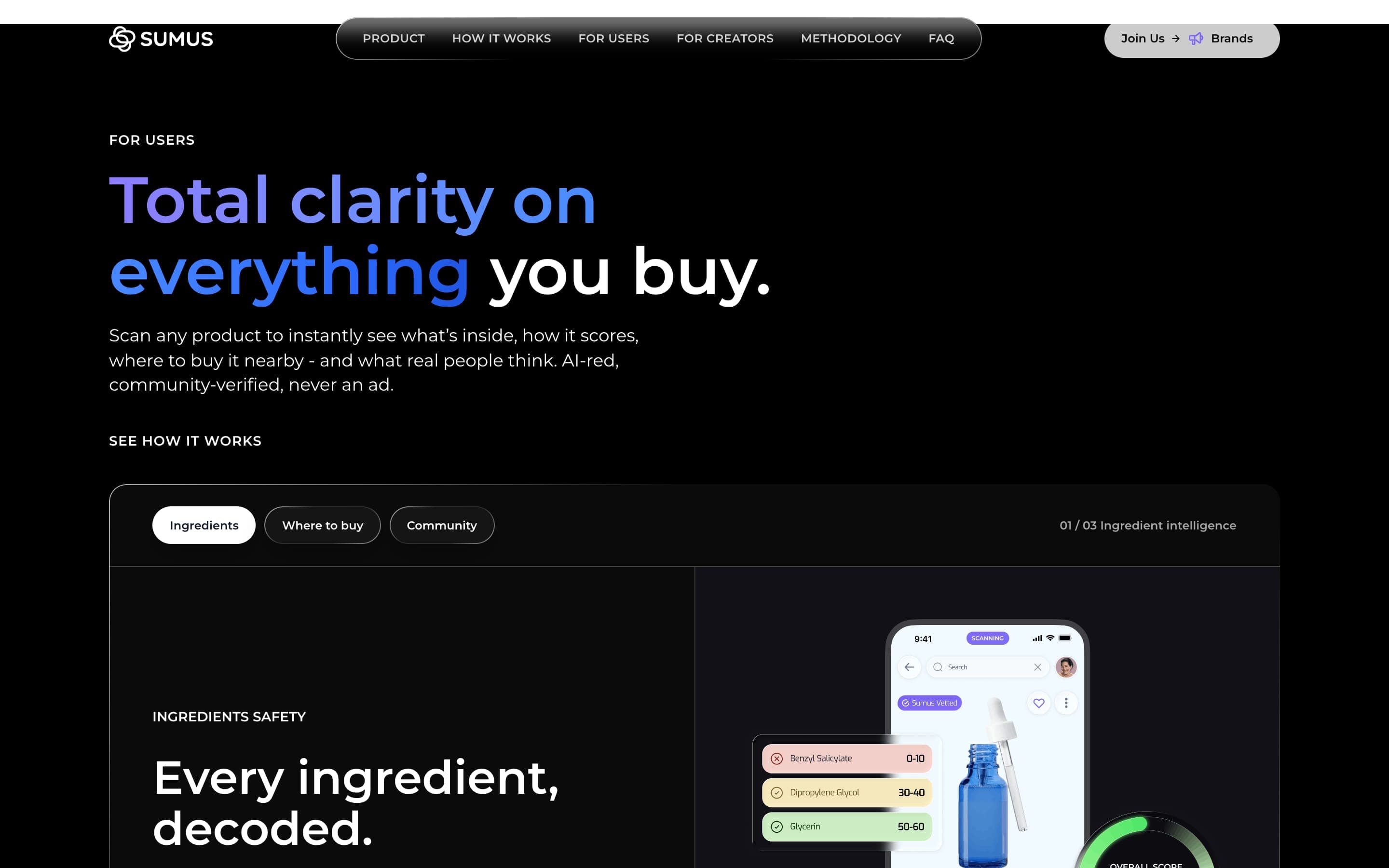 Sumus for users — ingredient safety in the app